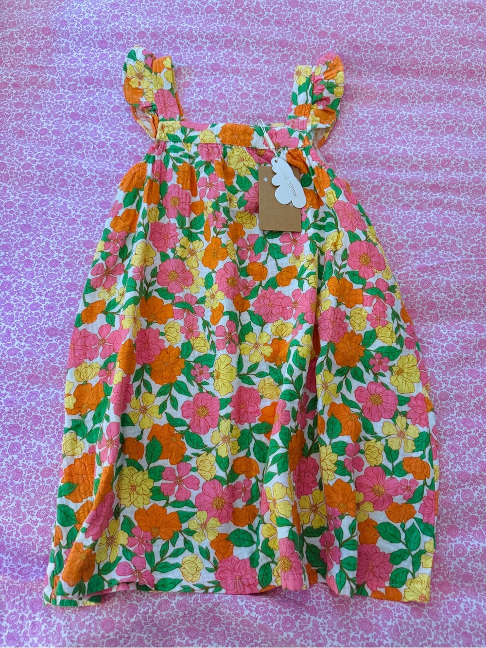 NWT Angel Dear Girls Floral Sundress in Pink, Orange & Yellow